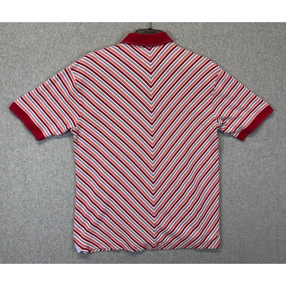 Tommy Hilfiger Mens Chevron Stripe Polo Shirt Red White Blue Cotton Pique Large - Picture 2 of 6